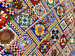 Vibrant Sicilian Pattern Italian Fabric with colorful geometric and floral motifs for fashion and home décor projects