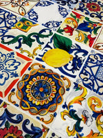 Sicilian Tile & Lemon Print Crepe Fabric by the Metre – Mediterranean Style - Whotex Online Fabric Store