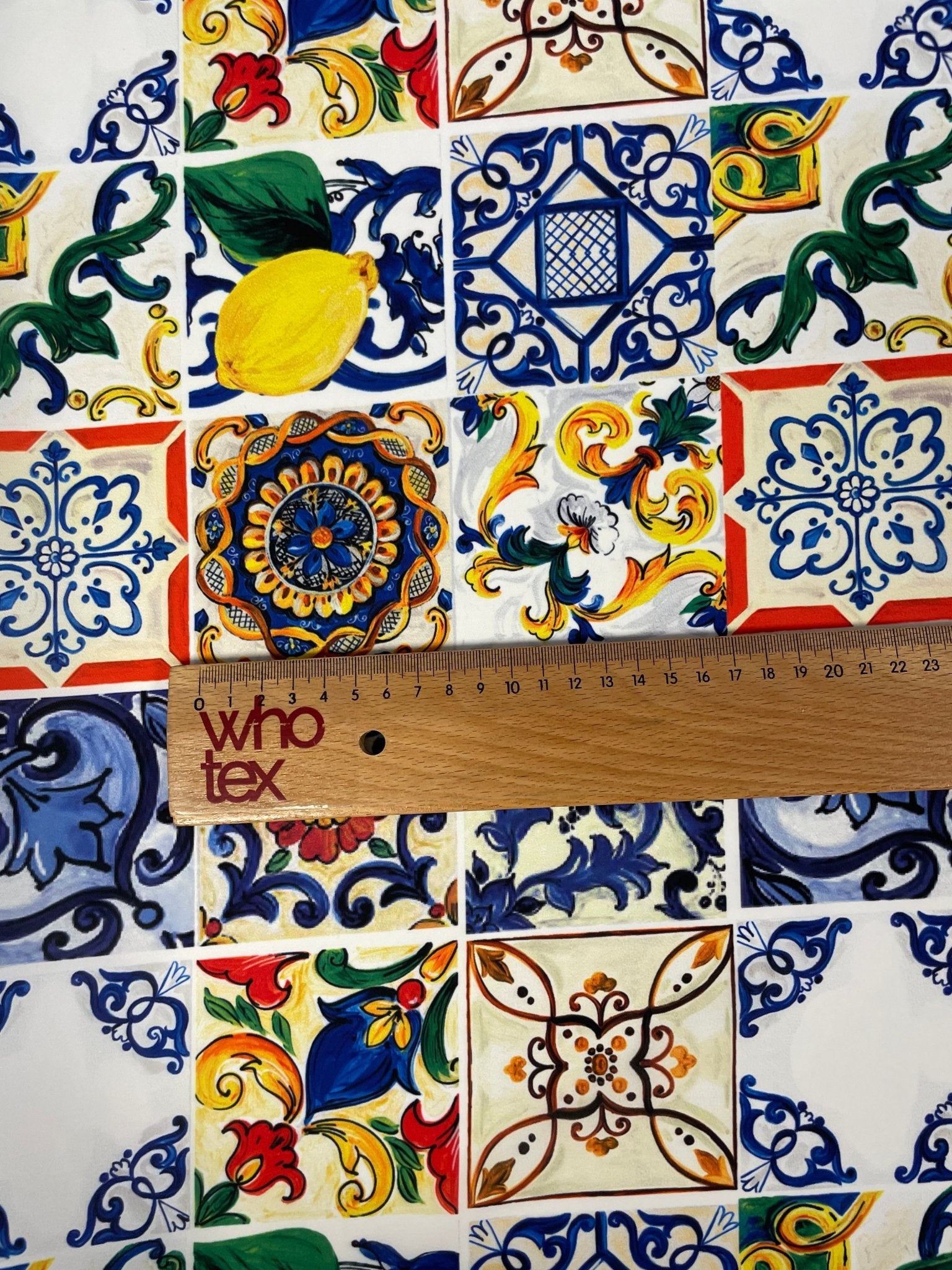 Sicilian Tile & Lemon Print Crepe Fabric by the Metre – Mediterranean Style - Whotex Online Fabric Store