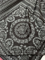 Baroque silver upholstery fabric with intricate Baroque pattern in silver hues, ideal for elegant home decor and upholstery projects