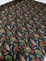 Skull & Feather Print Crepe Fabric by the Metre – Edgy Style - Whotex Fabrics London