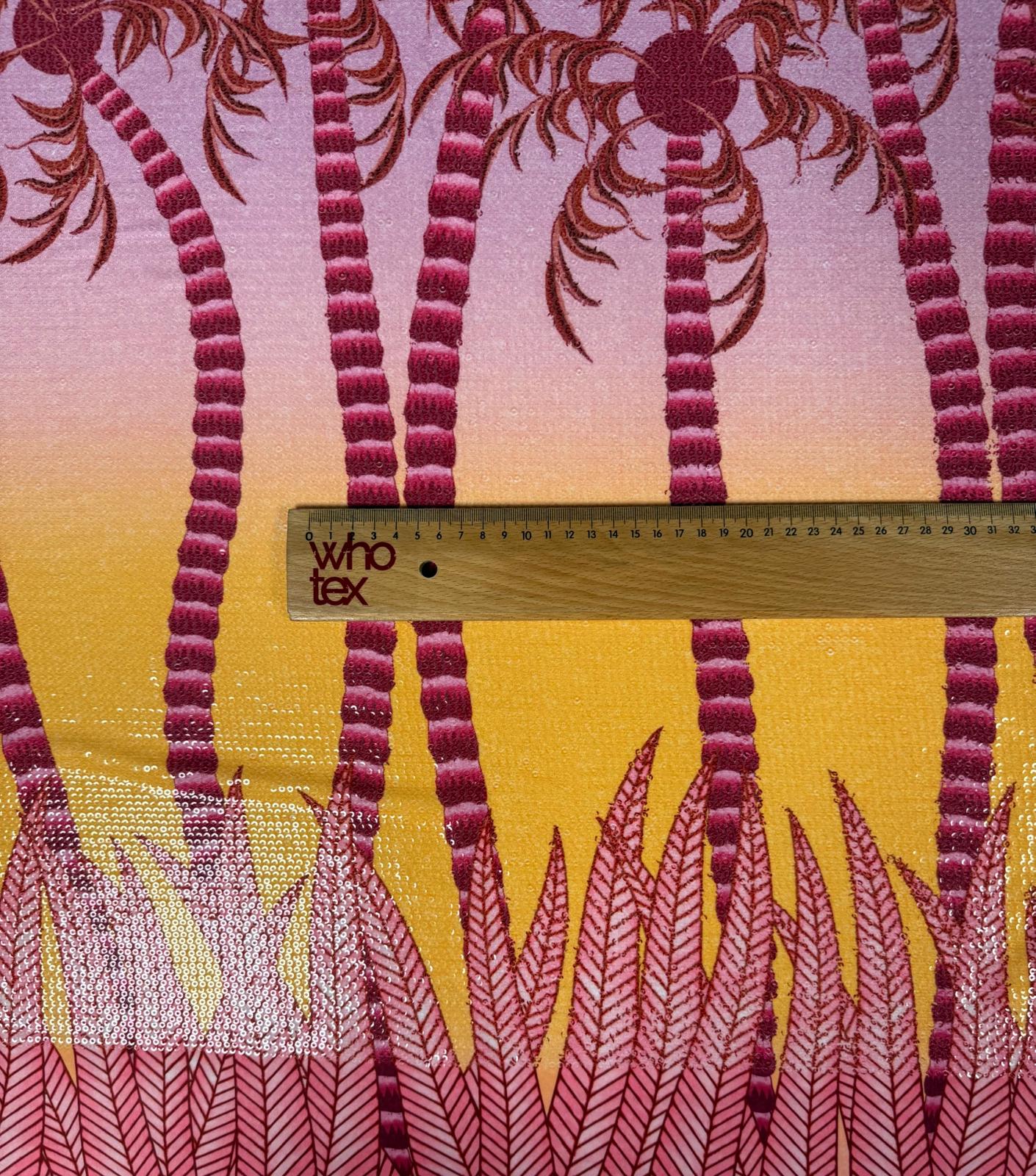 Sunset Palm Tree Sequin Fabric by the Metre - Whotex Fabrics London