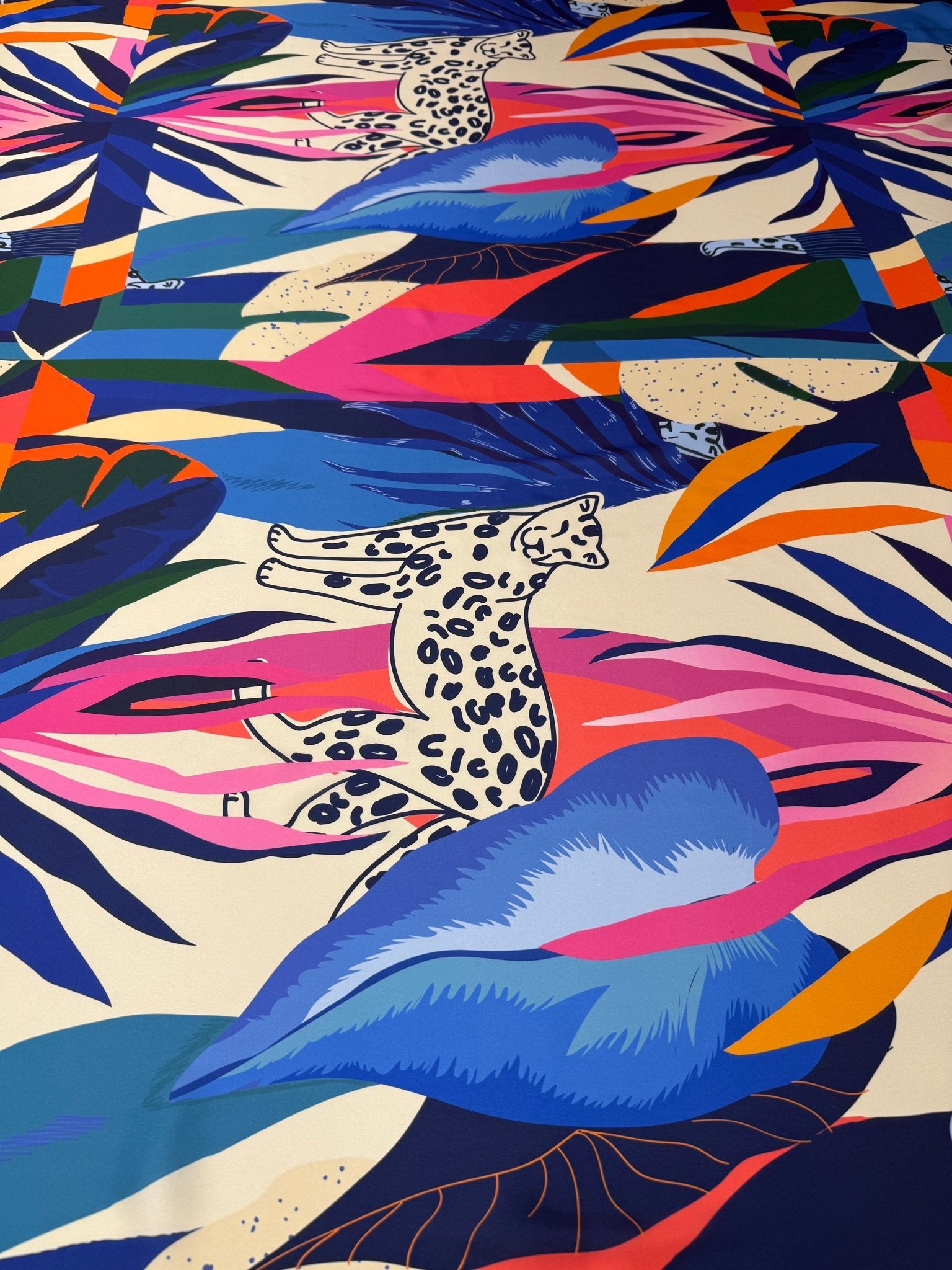 Tropical Leopard Print Satin Fabric by the Metre - Whotex Fabrics London