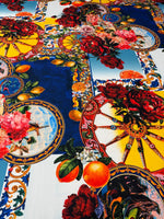 Vibrant Baroque Floral Crepe Fabric by the Metre - Whotex Fabrics London