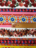 Vibrant Floral Stripe Crepe Fabric by the Metre - Whotex Fabrics London