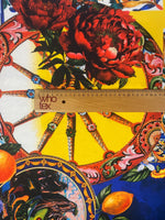 Vibrant Floral & Tile Print Crepe Fabric by the Metre - Whotex Fabrics London