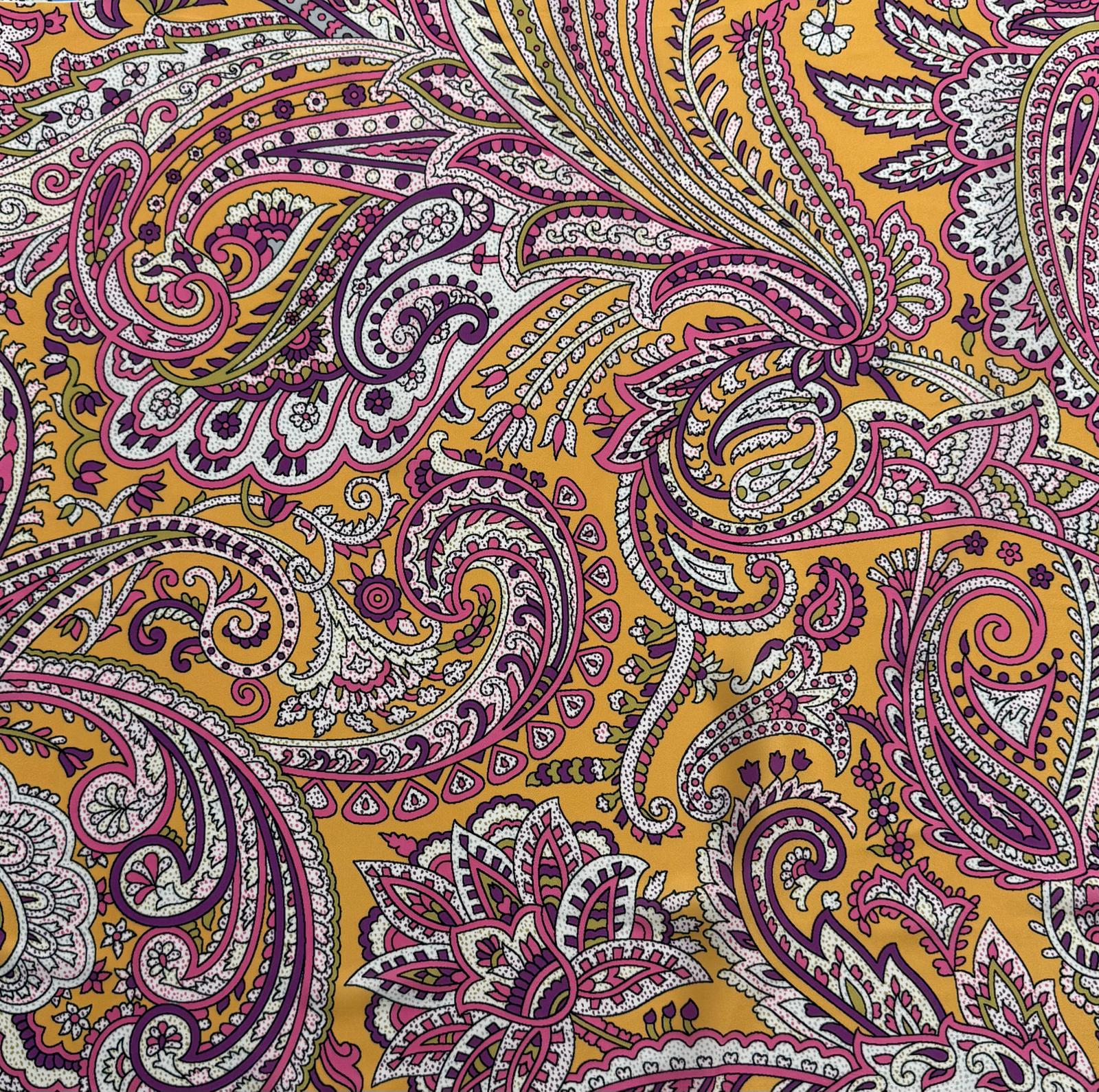 Vibrant Pink & Yellow Paisley Fabric by the Metre - Whotex Fabrics London