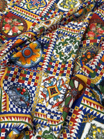 Vibrant Tile Print Crepe Fabric by the Metre - Whotex Fabrics London