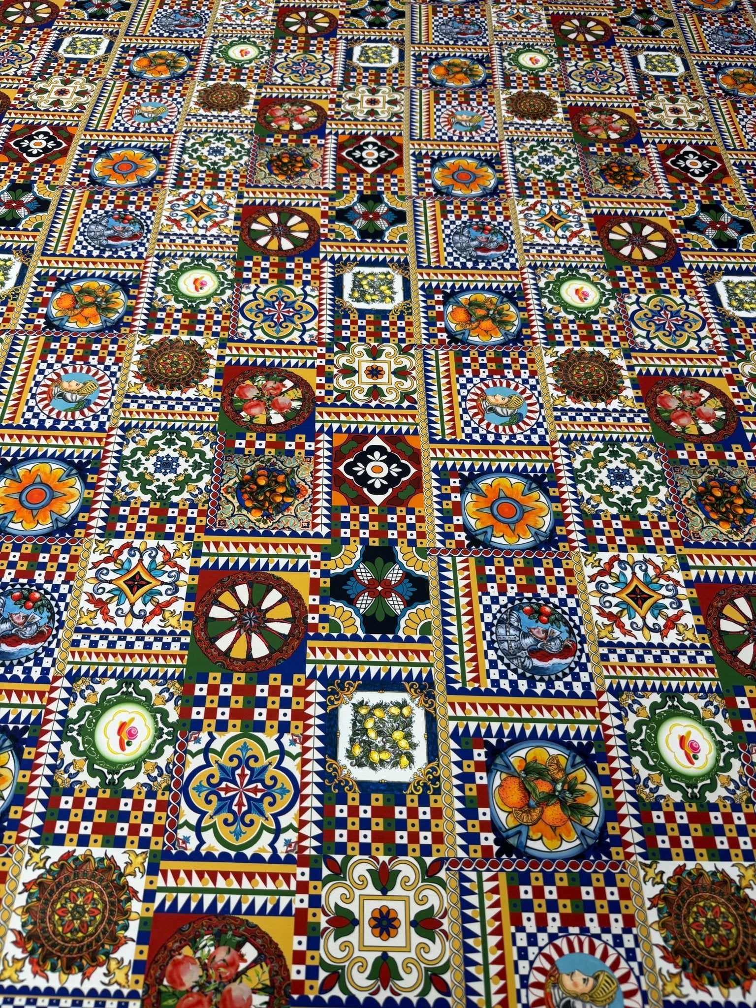 Vibrant Tile Print Crepe Fabric by the Metre - Whotex Fabrics London