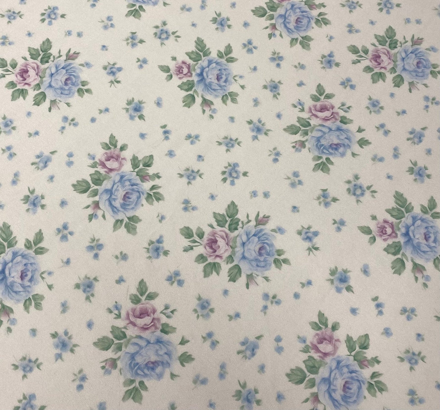 Vintage Floral Fabric – Blue & Lilac Rose Print - Whotex Fabrics London