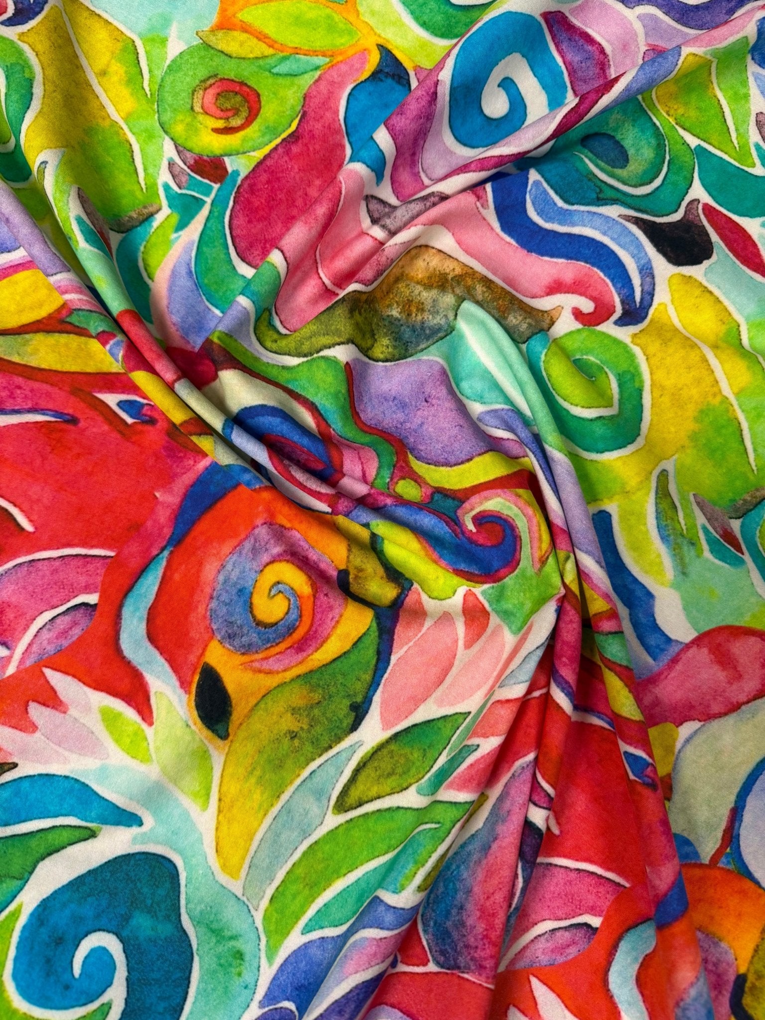 Vivid Watercolour Abstract Organic Cotton Poplin Fabric by the Metre - Whotex Fabrics London