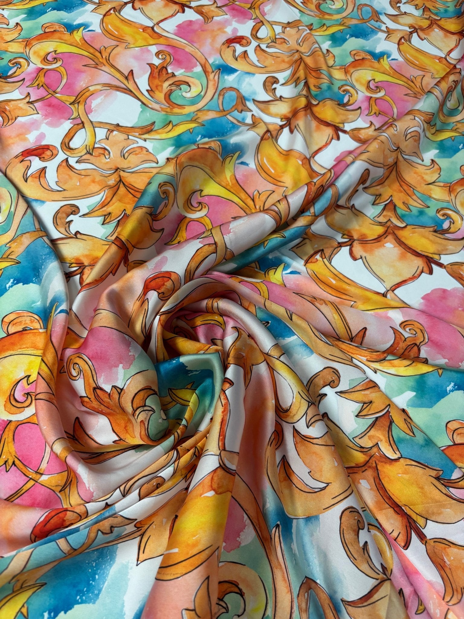 Watercolour Baroque Print Chiffon Satin Fabric by the Metre - Whotex Online Fabric Store