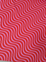 Red pink striped wave pattern fabric with 150cm width for sewing and crafting projects