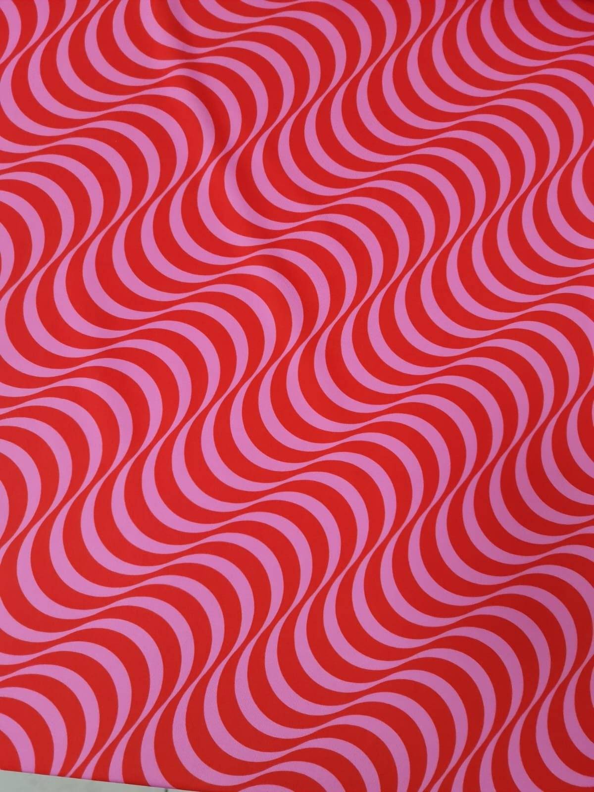 Red pink striped wave pattern fabric with 150cm width for sewing and crafting projects