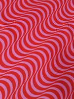 Red pink striped fabric with wavy pattern, 150cm wide textile for sewing and crafting projects