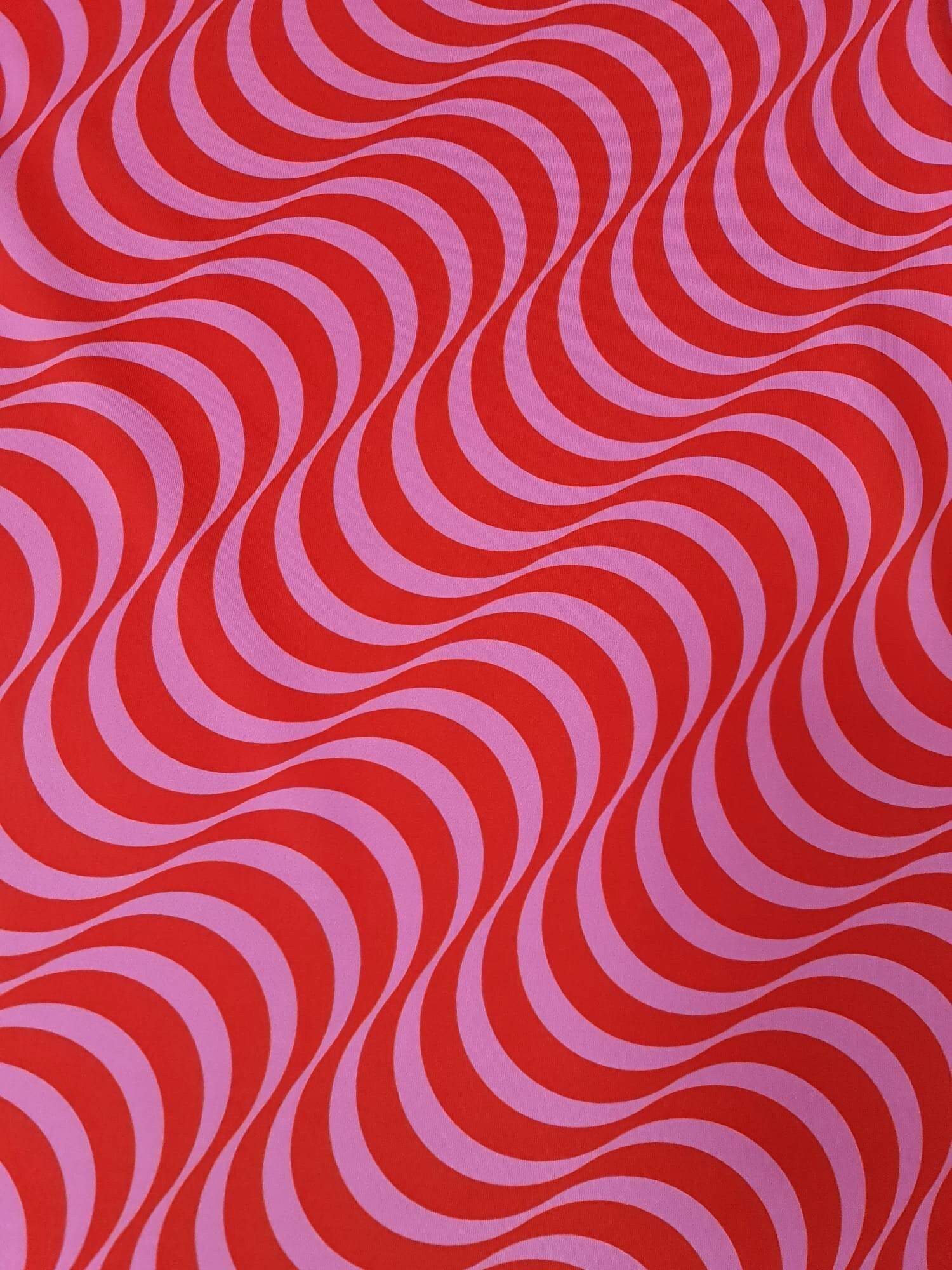 Red pink striped fabric with wavy pattern, 150cm wide textile for sewing and crafting projects