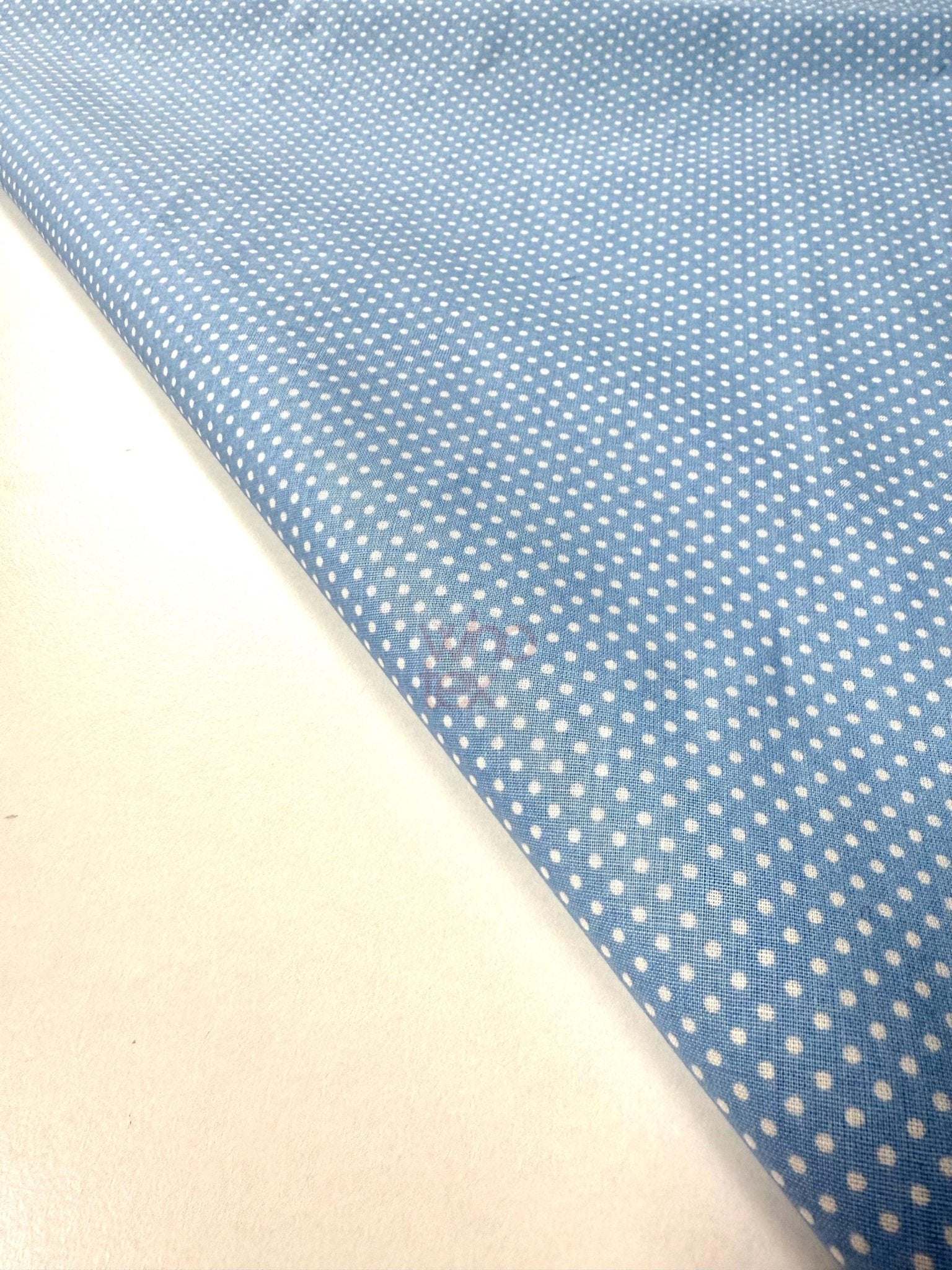 White blue polka dot poplin cotton fabric with 170 cm width for clothing and home decor use