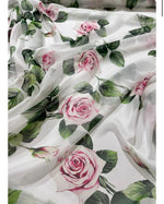 White Chiffon Fabric with Pink Rose Print – Flowing & Soft - Whotex Fabrics London