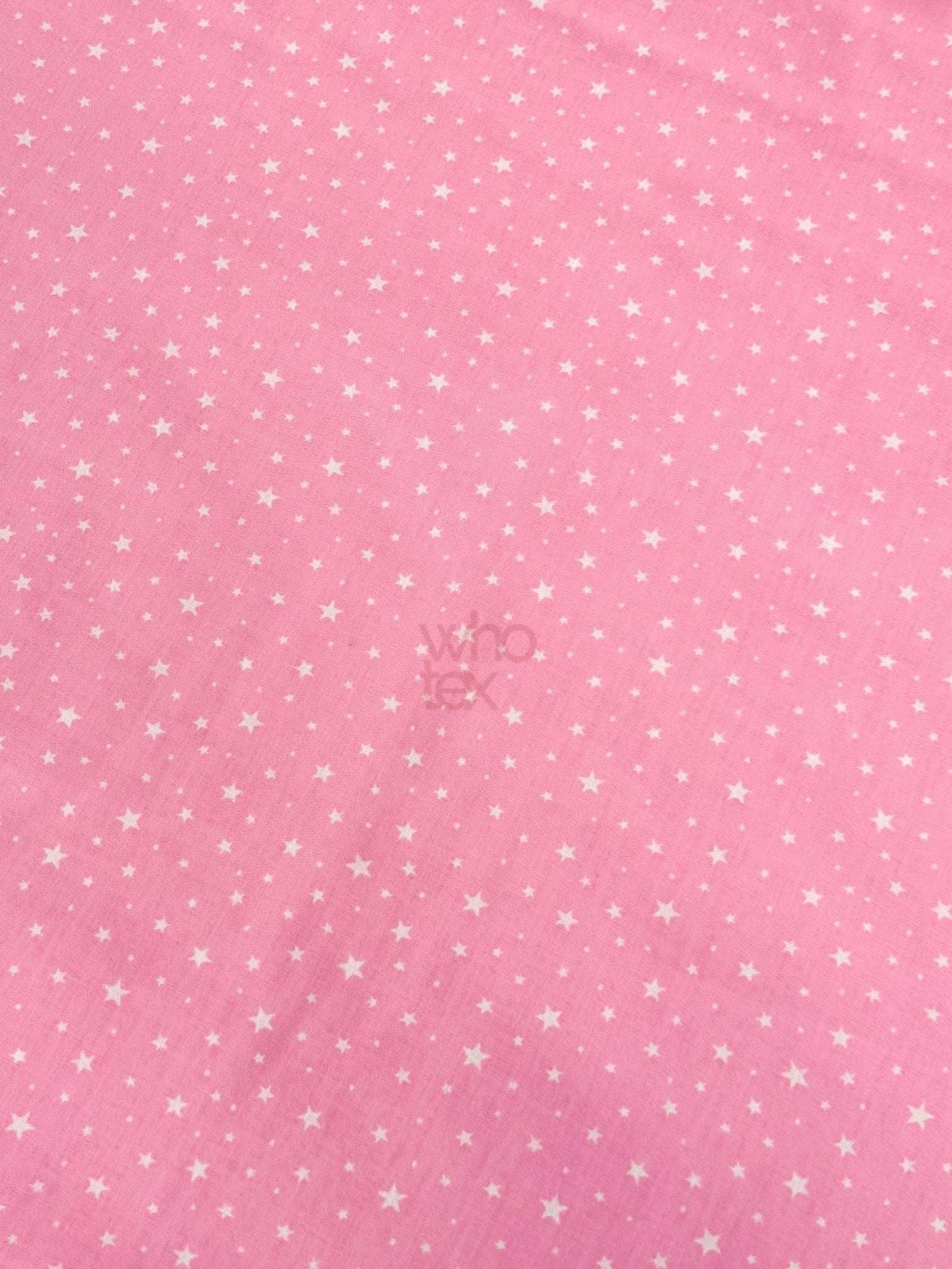 Pink poplin cotton fabric with white star pattern, 170 cm wide, suitable for clothes and home decor