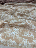 Beige Wild Forest Pattern Fabric with sand white animal design and soft texture for sewing and home decor projects