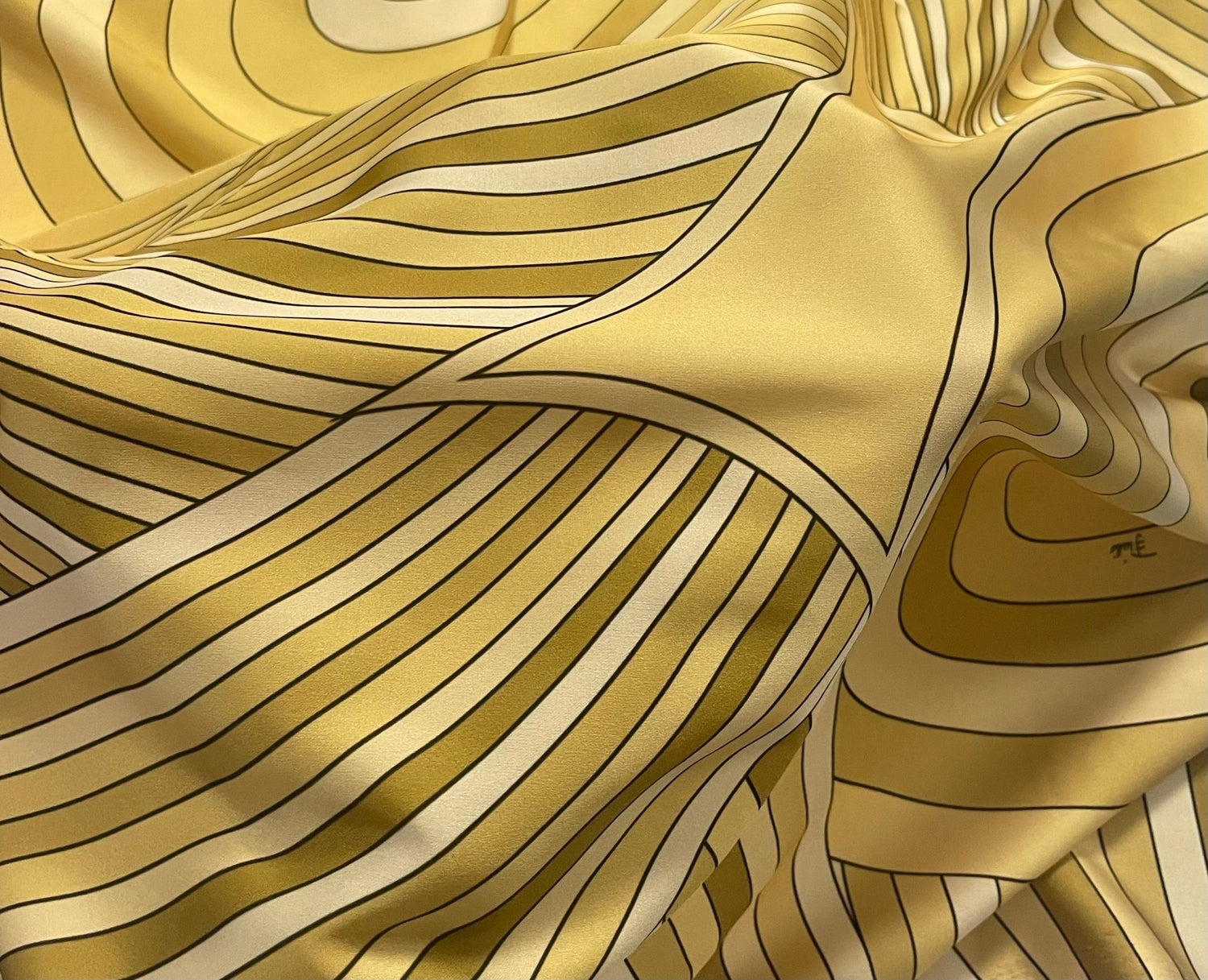 Yellow Retro Swirl Fabric – Geometric Abstract Print by the Metre - Whotex Fabrics London