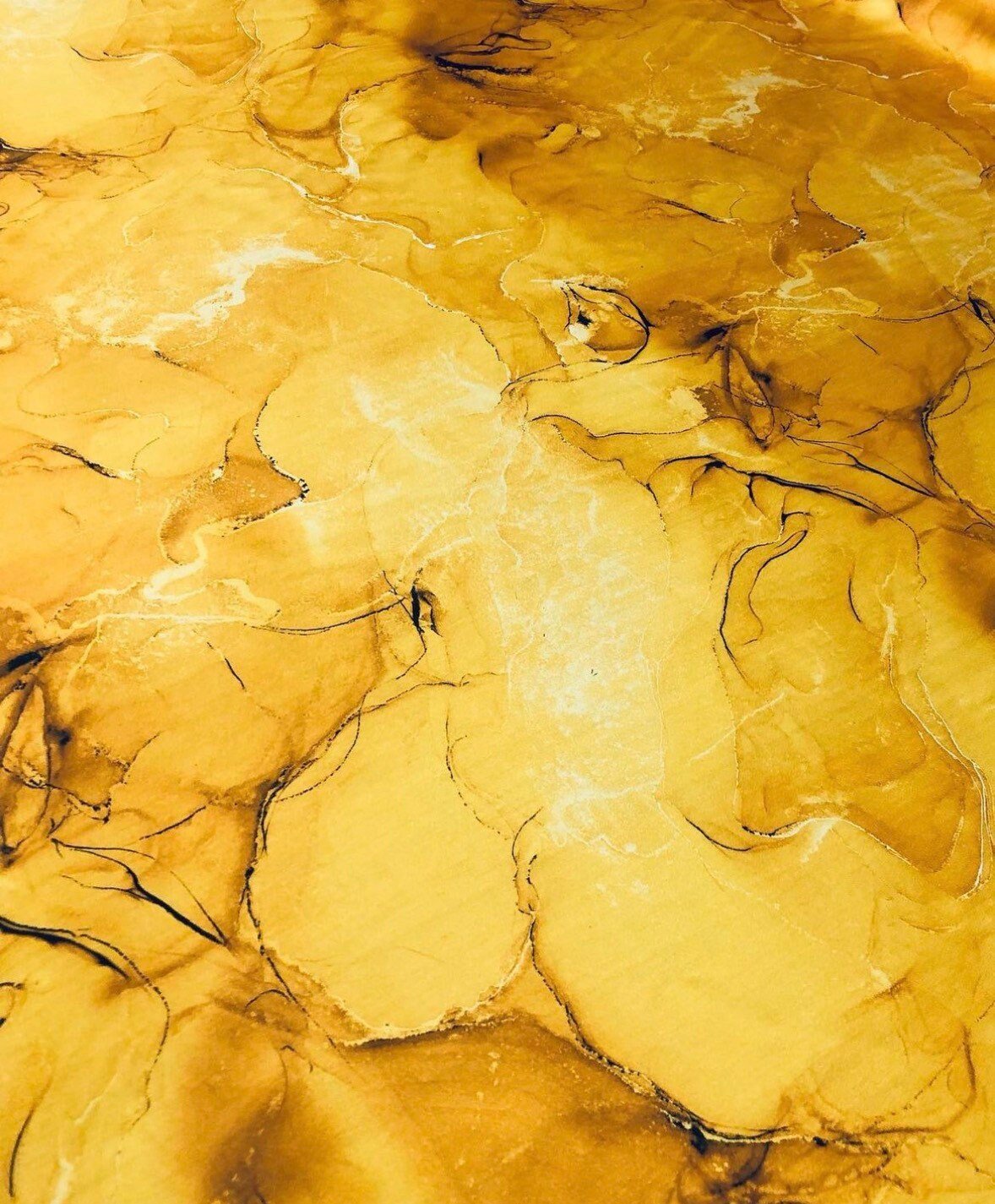 Yellow tie dye fabric with black and white abstract patterns, soft cotton textile by the yard, 150cm wide