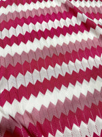 Pink and white luxury zigzag knit jersey fabric with chevron pattern and soft texture
